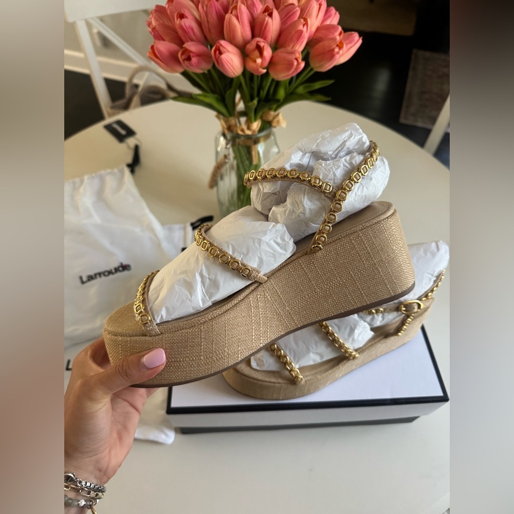 NWT Gio Milanina Flatform Sandal In Beige Raffia - Picture 11 of 15